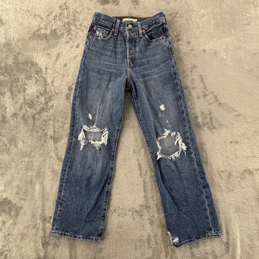 Levi's Ribcage Straight Ankle Jean 25 Distressed High Rise Button Fly 72693-0180